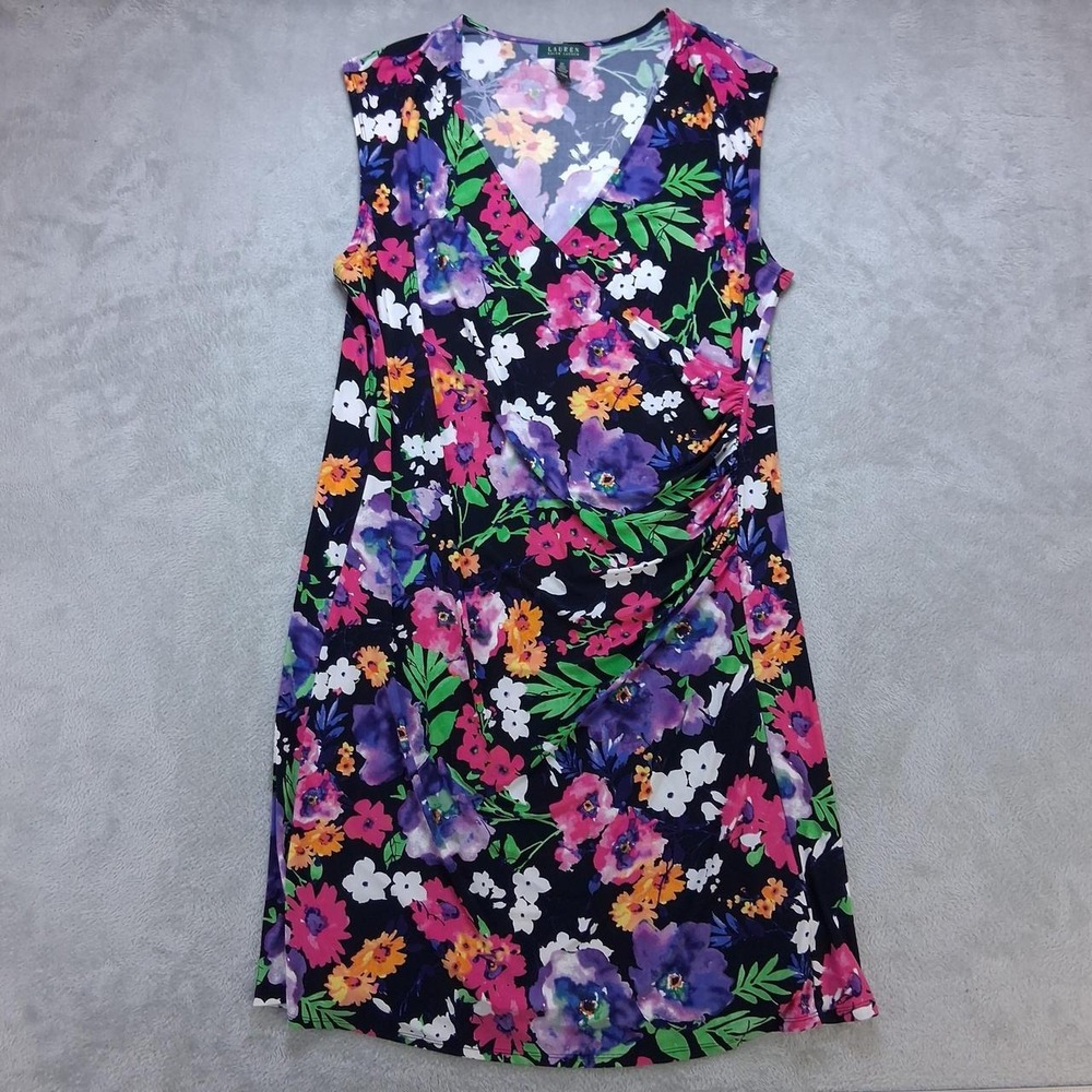 Lauren Ralph Lauren Floral Wrap Dress Womens 2X Multicolor Sleeveless Stretch